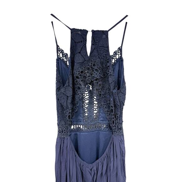 Soieblu Navy Blue Open Back Crochet Cut Out Maxi Dress Beach Womens Large - Picture 4 of 10